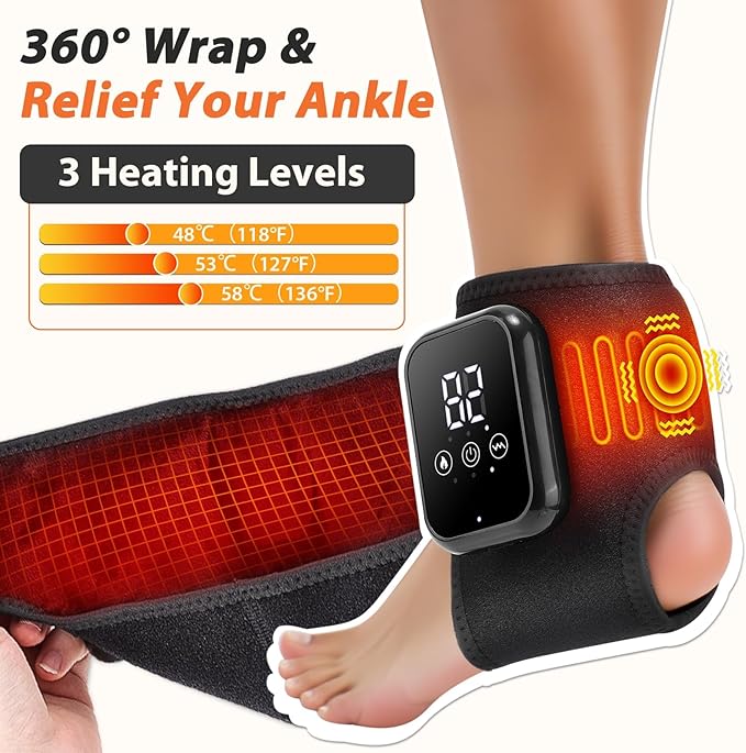 2PCS Cordless Ankle Heating Pad with Massage for Pain Relief,Rechargeable Ankle Massager for Circulation and Pain Relief,3 Vibration & Heating Settings,Auto Shut Off