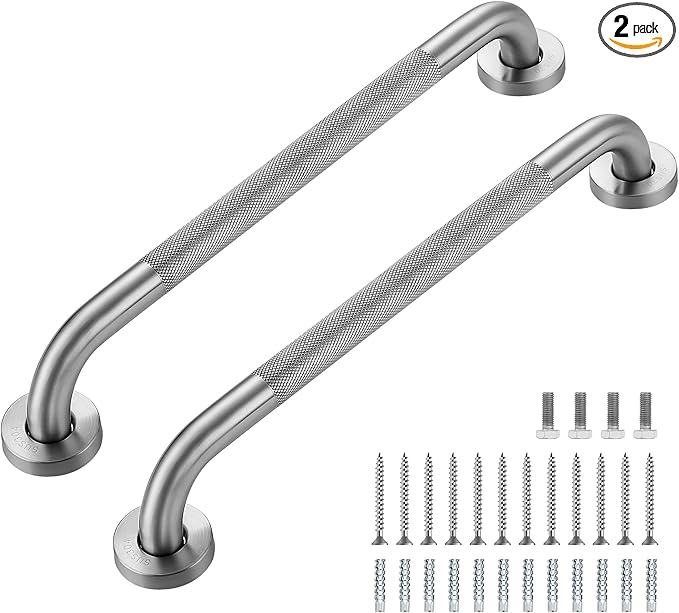 Grab Bars for Shower, 2 Pack 18-Inch Anti Slip Shower Handles for Elderly, Safety Shower Grab Bar, Stainless Steel Handicap Grab Bars for Bathroom,Toilet (Brushed Nickel, 1" Diameter)