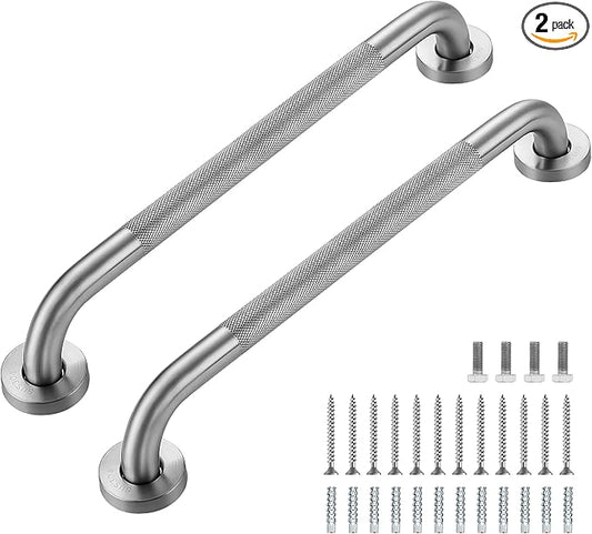 Grab Bars for Shower, 2 Pack 18-Inch Anti Slip Shower Handles for Elderly, Safety Shower Grab Bar, Stainless Steel Handicap Grab Bars for Bathroom,Toilet (Brushed Nickel, 1" Diameter)