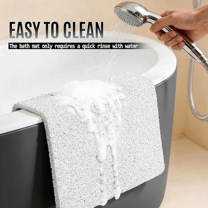 Joyhalo Shower Mat Bathtub Mat Non Slip, Bathmats Non Slip, Quick Drying Foot Scrubber Loofah Mats for Shower, Tub, Bathroom, Home, 31.5x16inch, White