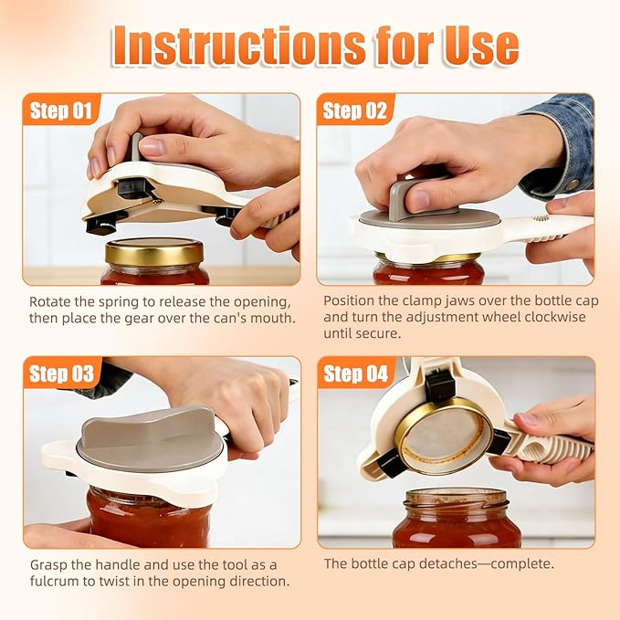 Jar Opener for Seniors,4-in-1 Adjustable Multi-Function Bottle Opener,Suitable for Sauce Jars,Bottles and All Types of Canned Foods