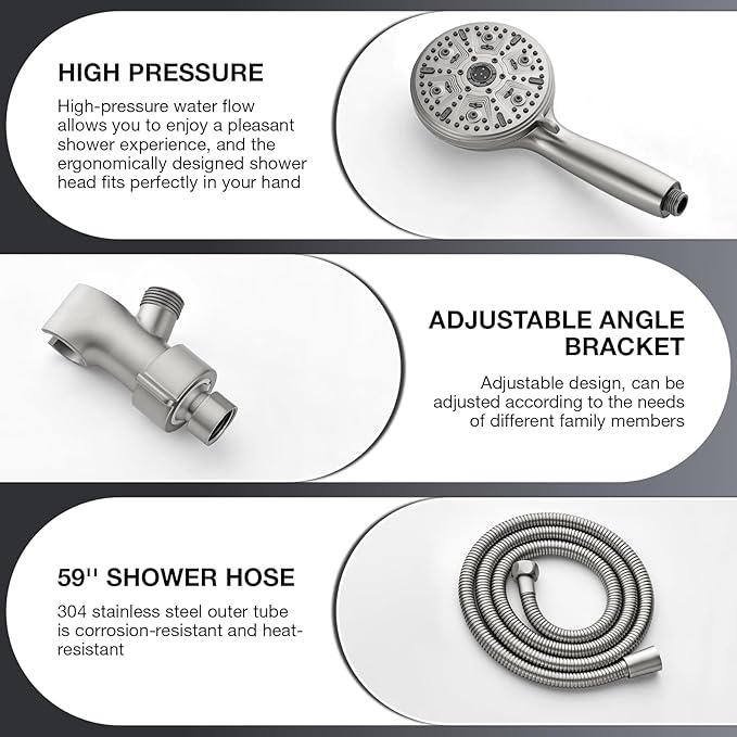 Handheld Shower Head 10 Mode Shower Heads High Pressure Shower Head Handheld with Brass Swivel Ball Bracket Showerheads & Handheld Showers Brush Nickel