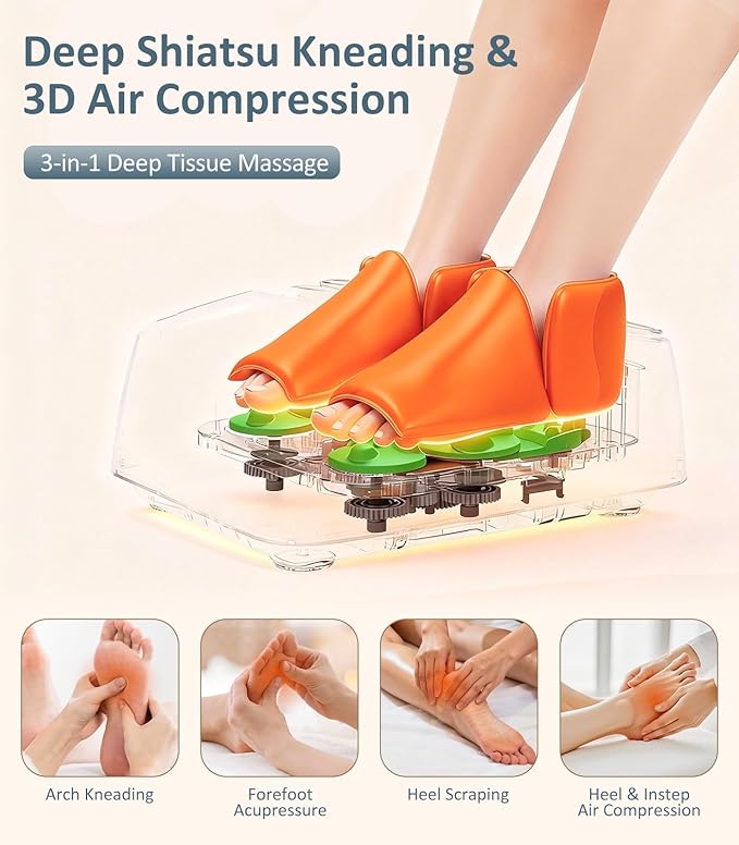 MOUNTRAX Foot Massager Machine with Heat, Foot Massager for Plantar Fasciitis, Neuropathy Pain, Shiatsu Foot Massager with Remote, Fits Feet Up to Men Size 12 (Black)