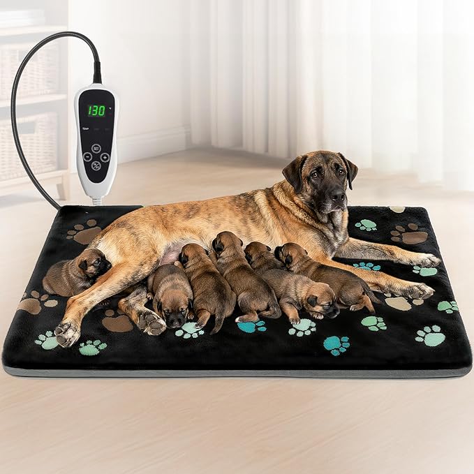 GOLOPET Extra Large Dog Heating Pad 47x30 in with Smart Thermostat Switch and Power Line Protection Tube,Obtained MET and UL Dual Certification,Waterproof Pet Heating Pad for Dogs-Black