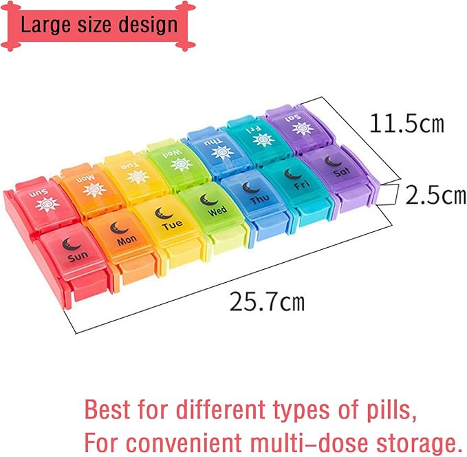 AM PM Pill Organizer 2 Times a Day, 7 Removable Daily Pill Cases with Color-Matched Lids & Base, Permanent Printed Day Labels, Large Capacity for Capsules, Fish Oil & Vitamins, BPA-Free