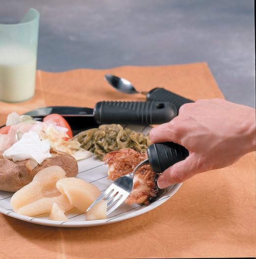 Sammons Preston Sure Grip Bendable Fork, Bendable Stainless Steel Fork with 4" Long Thick Rubber Handle with Good Grips, Eating Aid for Arthritis, Weak Grip, Stroke Impairments, and Disabilities