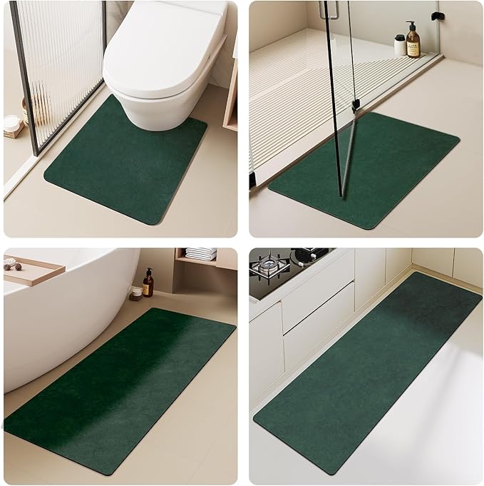TYUU Bathroom Mat Quick Dry, Bathroom Rugs Non Slip Washable Thin Absorbent Bath Mat Fits Under Door Bathroom Floor Mat Perfect for Bath, Shower, or Sink 24"x48" Dark Green