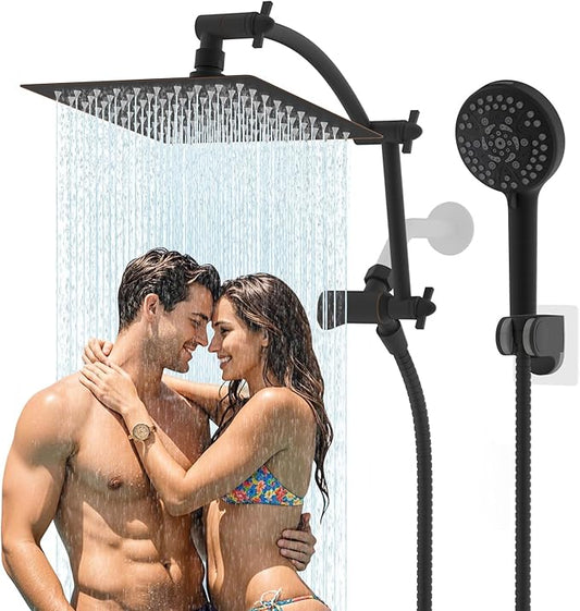 Hibbent All Metal cUPC Certified Shower Head, 8'' High Pressure Rain Shower Head, Handheld Showerhead Combo with 16'' Adjustable Extension Arm, 10 Sprays, 71'' Hose, Shower Holder, Oil Rubbed Bronze