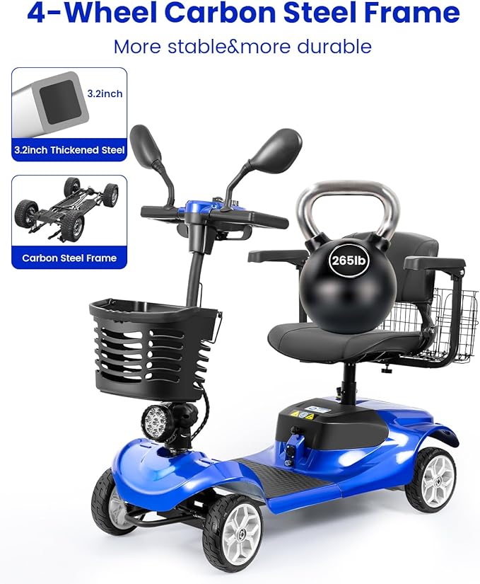 4 Wheel Electric Power Mobility Scooter for Adults, Electric Scooter for Seniors Folding Mobility Scooter -Max Speed 5 Mph,12.5 Miles Long Travel Range