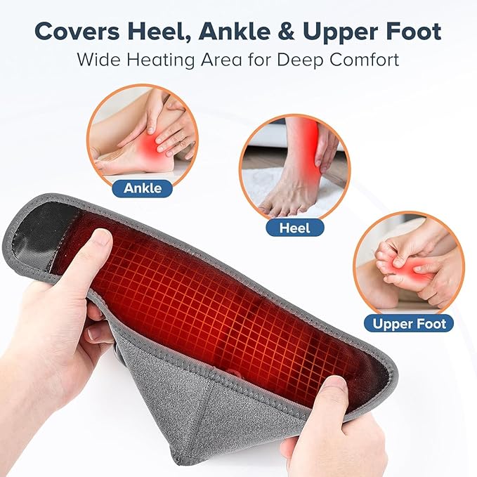 Cordless Ankle Massager with Heat, Foot Massager for Neuropathy, Ankle Heating Pad with Massage, Foot Heating Pad, Foot and Ankle Massager, 3 Heat Levels, 3 Vibration Modes, Auto Shut-Off, Gray