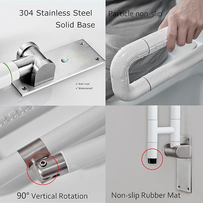 Nisorpa 29.7 INCH Foldable Toilet Grab Bar Flip Up Arm Grab Bars Handrails Grab Bars for Bathroom Toilet Anti Slip Safety Rails for Elderly Pregnant Women Disabled Handicap
