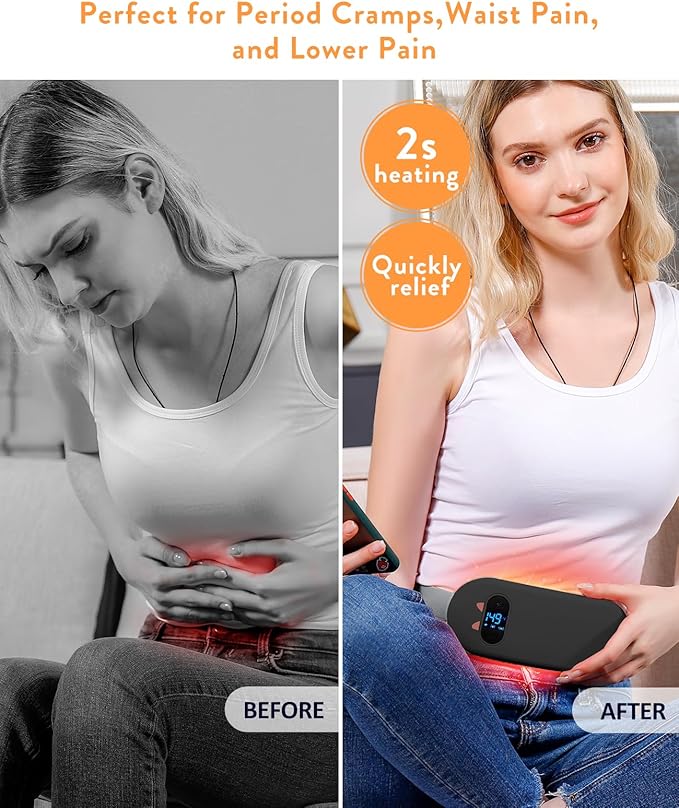 Portable Cordless Menstrual Heating Pad with 6 Heat Levels and 6 Massage Modes, Heating Pad for Period Cramps, 3s Fast Heating Gift for Women and Girl(Black)
