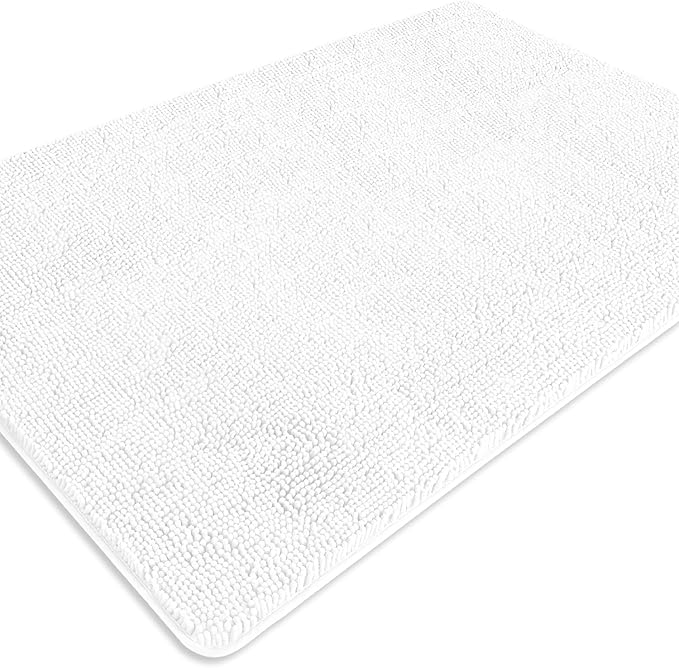 Bathroom Rugs 40 x 60 Inch – Extra Large Bath Mat | Absorbent and Washable Thick Chenille Bath Rugs Non-Slip Runner Rug for Bathroom, Shower, Tub(White)