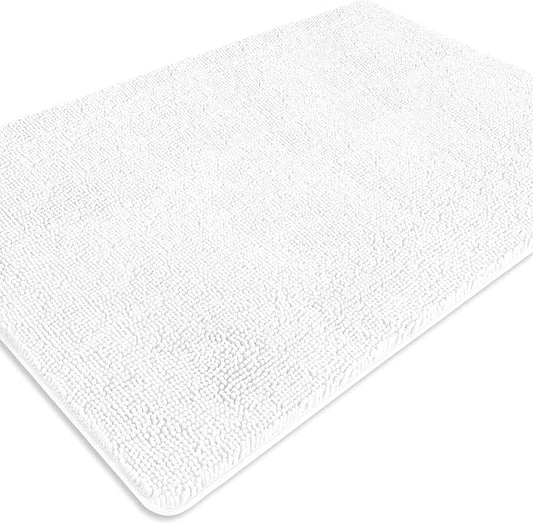 Bathroom Rugs 40 x 60 Inch – Extra Large Bath Mat | Absorbent and Washable Thick Chenille Bath Rugs Non-Slip Runner Rug for Bathroom, Shower, Tub(White)