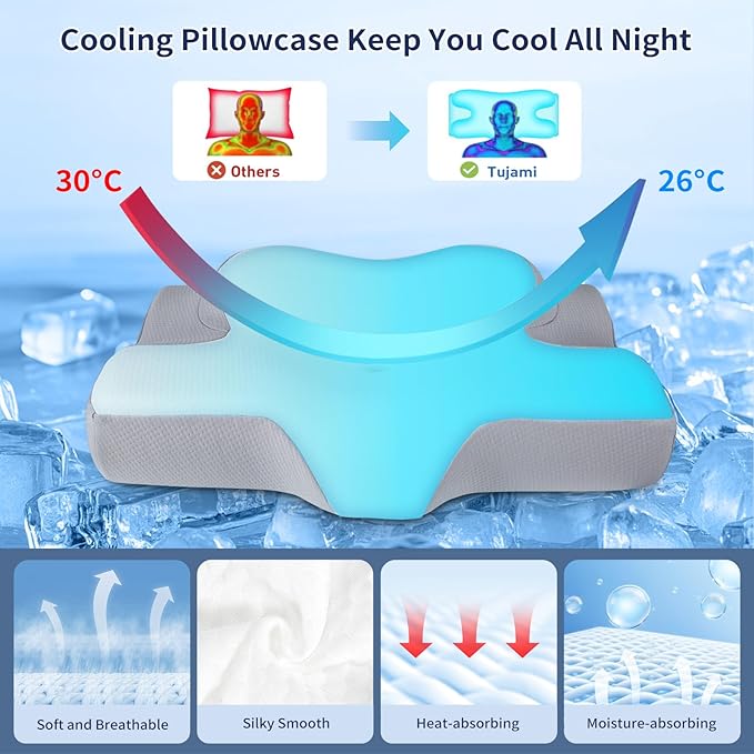 Cervical Pillow for Neck Pain Relief, Hollow Design Odorless Memory Foam Pillows with Cooling Case, Orthopedic Bed Pillow for Sleeping, Support for Side Back Sleepers