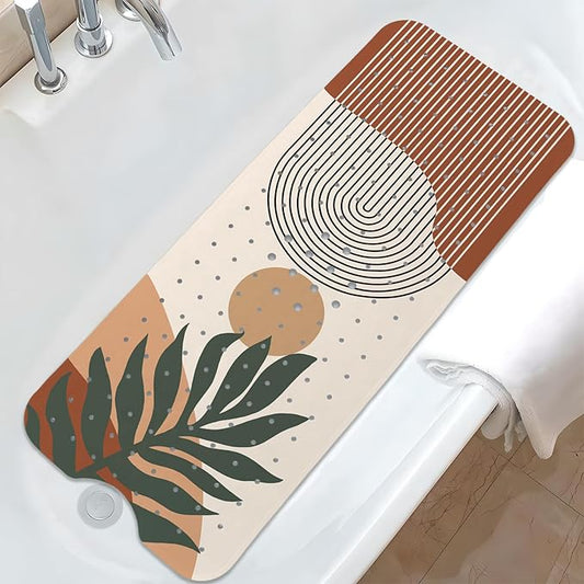 Rainbow Bathtub Mat Non Slip, Boho Baby Bath Mat for Tub Rubber Tub Mat, Kids Bath Mats for Bathroom Abstract Anti Slip Shower Mat with Suction and Drain Holes Machine Washable, 40″X16″