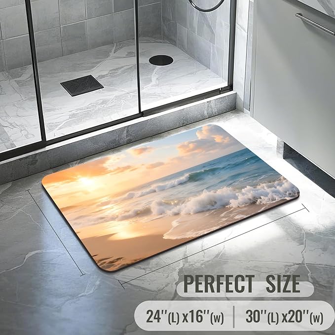 Quick Dry Bath Mat for Bathroom,Super Absorbent Beach Welcome Bath Rug Non-Slip Rubber Backing,Machine Washable Bathroom Floor Mat for Shower, Tub, Sink Area Sunrise 16x24