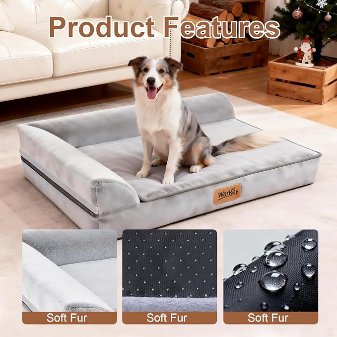 Dog Bed Large Sized Dogs, Orthopedic Dog Sofa Pet Bed, Waterproof Memory Foam Dog Bed, Large Dog Couch Bed with Washable Removable Cover, Grey - 35x27.95x6.3in