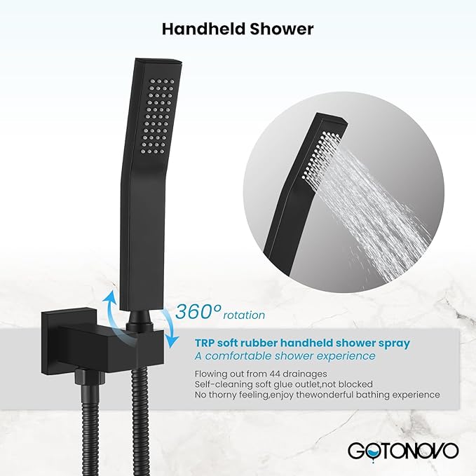 gotonovo Rainfall Bathroom Shower System Rain Shower Head and Handle Set Wall Mounted Shower Complete Combo Solid Brass Pressure Balancing Shower Mixer Valve 16 Inch Matte Black