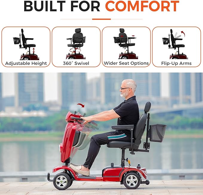 Heavy Duty Mobility Scooter for Seniors/Adults, 500W 400LBS Capacity Electric Scooter, All Terrain Mobility Scooters for Travel 10" Off Road Tires, Long Range 4 Wheel Scooter 9MPH, Red 16Miles