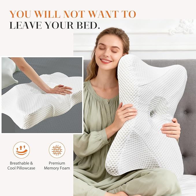 OLIXIS Cervical Neck Pillow for Pain Relief, Ergonomic Memory Foam Pillows for Sleeping, Cooling Side Sleeper Pillow for Neck Support, Contour Pillow Orthopedic Bed Pillow for Back Stomach Sleepers