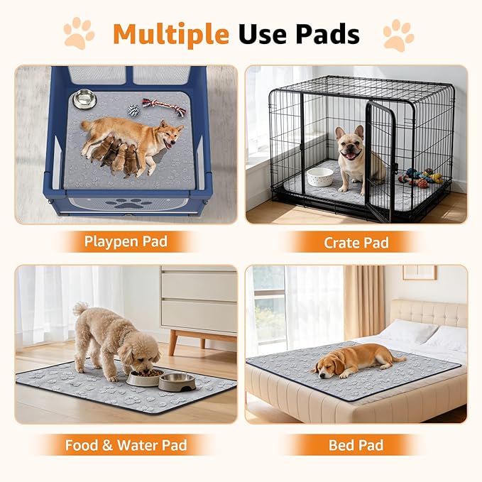 Washable Pee Pads for Dogs, 2 Packs Reusable Puppy Pads with Super Absorbent, Waterproof, Leak-Proof & Non-Slip, Specifically Designed for LOOBANI 43"x43"x27" Foldable Dog Playpen(41"x41"-Gray)