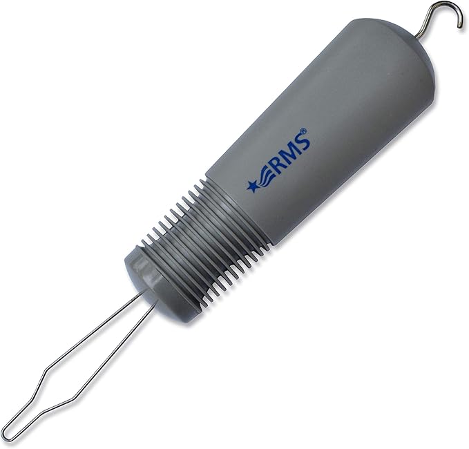 RMS Button Hook with Zipper Pull - Button Assist Device with Comfort & Wide Grip, Shirt & Coat Buttoning Aid Ideal for Limited Dexterity Caused by Arthritis (Grey)