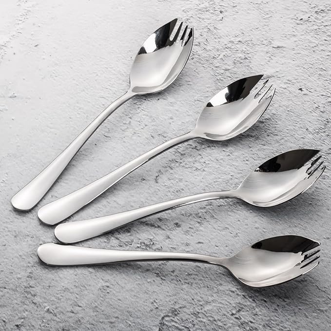 Alata Sporks, 8-Pack Food-grade Stainless Steel Sporks, 7.4 Inches Long Handle Salad Forks For Dessert, Ice Cream, Salad, Soup, Noodle, Spaghetti, Dishwasher Safe