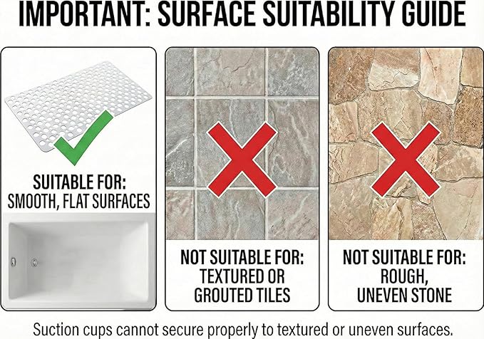 Nonslip Bath Tub Shower Mat with Suction Cups, Extra Soft TPE Bath Mat for Kids, Bathtub Bathroom Mats, Machine Washable, Smooth/Non-Textured Tubs Only, 30L x 17W Inch(White)
