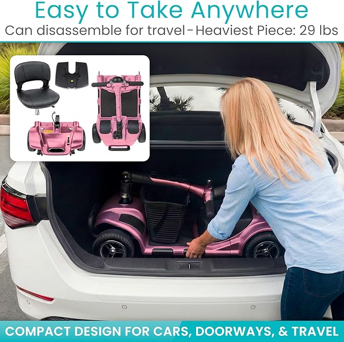 Vive 4 Wheel Mobility Scooter - Electric Powered Wheelchair Device - Compact Heavy Duty Mobile for Travel, Adults, Elderly - Long Range Power Extended Battery with Charger Included (Limited Edition)