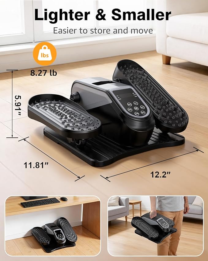 VIVURN® 023 Under Desk Elliptical Mini Electric Leg Exerciser for Senior, 12 Speeds RF Remote Display Monitor Non-Slip Mat, Quiet & Compact Seated Pedal Exerciser for Home Office Gift for Mom Dad