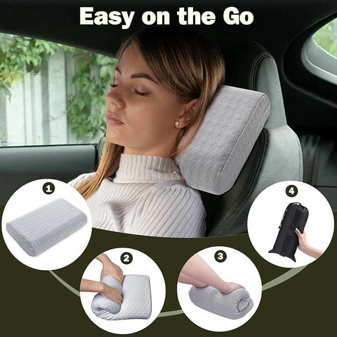 Vekkia Travel Pillow with Memory Foam, Portable and Compressible Camping Pillow with Washable Cover, Ergonomic Supportive for Sleeping, Ideal for Adults & Kids Travel, Hiking, Airplane, Car (Gray S)