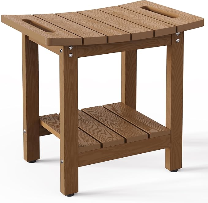 HIPS Shower Benches for Inside Shower, Shower Stool with Space-Efficient Storage Shelf, Waterproof Shower Chair Seat for Spa Bathroom(Brown)