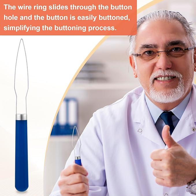 Easy Button Hook, Steel Button Helper Tool for Elderly, Wide Plastic Handle Buttons Fastener Device Assist Dressing Aid Tool for Seniors One Hand - 1 Pack, Blue