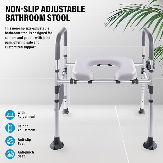 Adjustable Raised Toilet Seat with Handles - FSA HSA Eligible Toilet Riser for Seniors & Handicap, Fits Any Toilet, Supports 400lbs