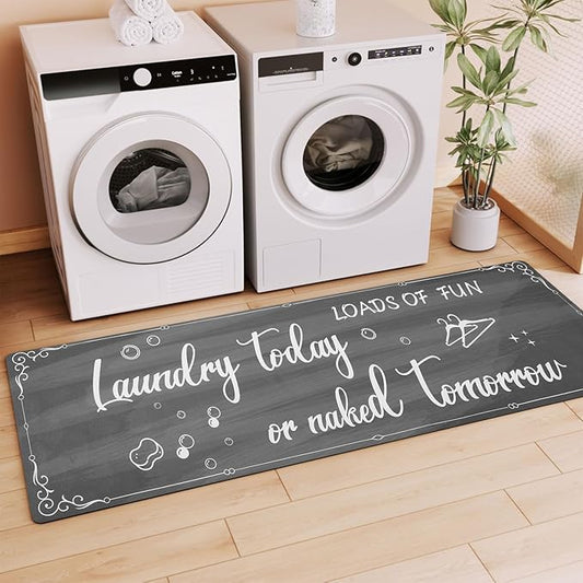 XLHOMO Laundry Room Rug Runner, 17"x60" Non Slip Nappa Leather Laundry Rugs, Grey Farmhouse Washable Floor Laundry Mats for Laundry Room, Kitchen, Washroom, Bathroom, Mudroom, Hallway Entryway Decor