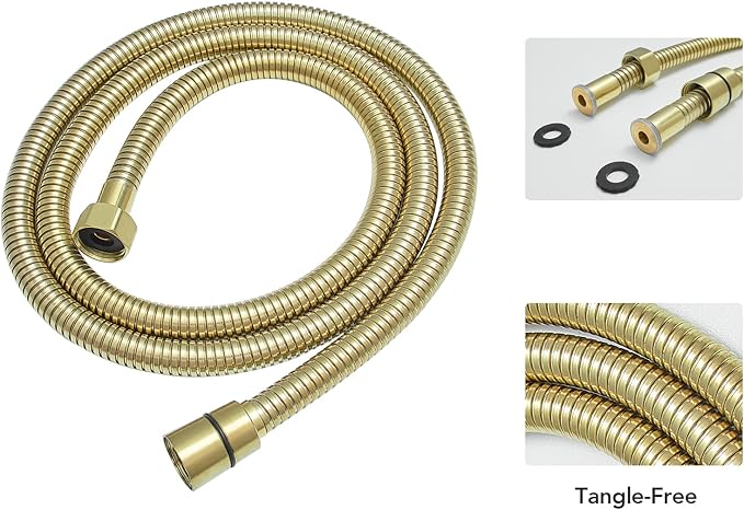 BESy Brass 2 In 1 Function Handheld Shower Head Set High Pressure 7 Inch Shower Head High Flow Hand Shower Wand with 59 Inch Hose, Bracket, Brushed Gold