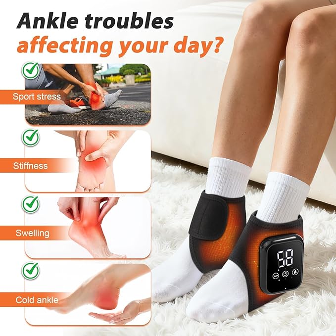 2PCS Cordless Ankle Heating Pad with Massage,Rechargeable Ankle Massager for Circulation and Pain Relief, Heating Pad for Ankle,Portable Foot Massager