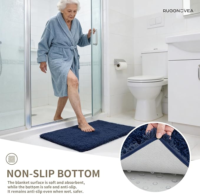 Bathroom Rugs Non Slip Washable 36x24, Ultra Thick Soft Microfiber Absorbent Bath Mats, High Density Foam Latex Non Slip Backing Bath Rugs, Fluffy Floor Carpet for Tub&Shower, Navy