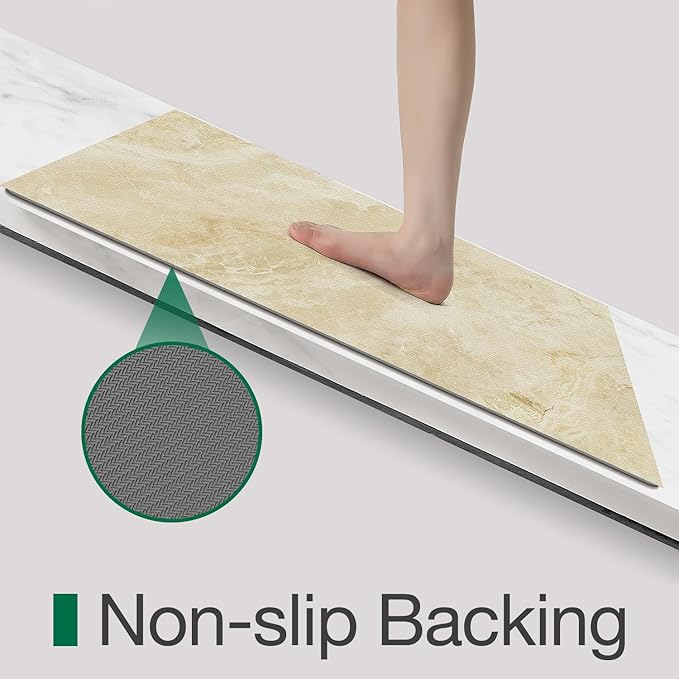 LUMI Ultra Thin Bath Mat, Super Absorbent Quick Dry Bathroom Rugs, Non-Slip Bathroom Mats, Marble Bathmats Fit Under Door, Bathtub, Sink, Shower Room, 24"x36", Beige