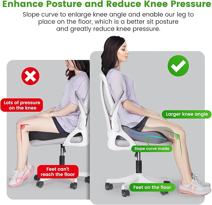 anzhixiu Wheelchair Seat Cushion, Deep U Relieve Sciatica, Back, Coccyx, Hemorrhoids Pain- Slope Curve Office Chair Cushion for Long Sitting Time- Black/Gray