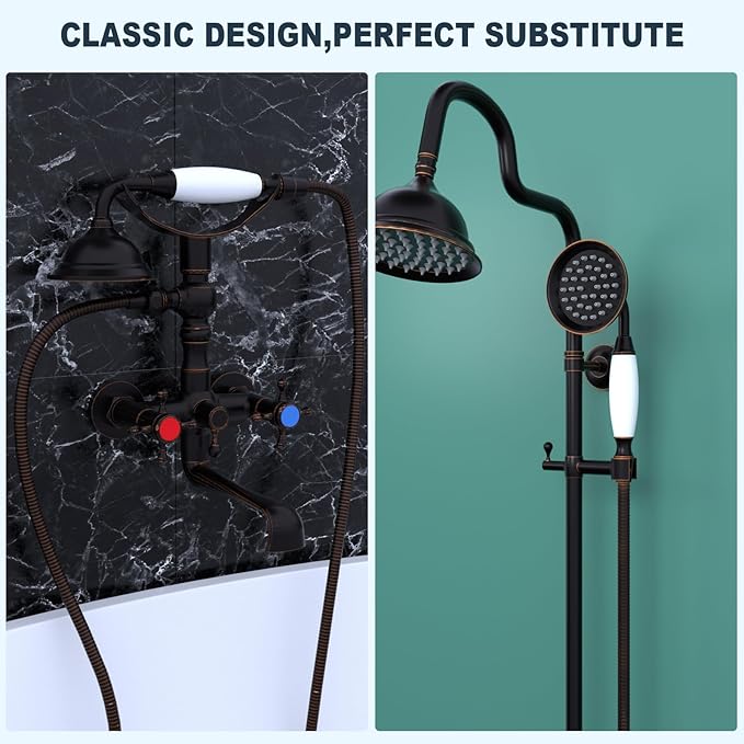 ENGA Vintage Hand-held Shower Rain Sprayer Telephone Shaped Ceramic Shower Head with 59 Inch Hose for Bathroom (Oil Rubbed Bronze)