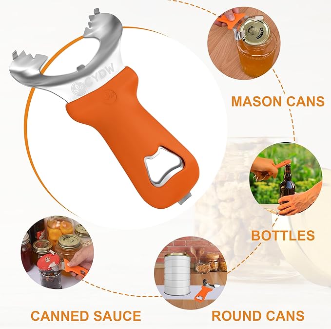 CYDW Mason Jar Opener Tool with No Lid Dents or Damage, Can Opener Manual Multi-Purpose, Easy Twist Manual Handheld Top Remover Utensil, Canning Supplies Tools and Bottle Opener, Made For Lifetime