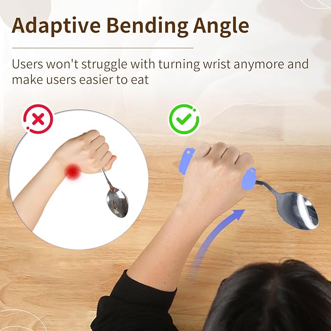Adaptive Utensils with Universal Elastic Utensil Holder Cuff Set,Eating Utensils Easy Grip for Hand Tremors,Parkinsons or Disabled (Purple, Left Fork and Spoon and a Universal Cuff Set)