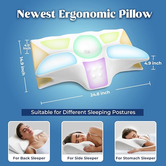 Cervical Pillow for Neck Pain Relief, Cooling Contour Memory Foam Pillows Support Odorless Ergonomic Neck Pillow Adjustable Orthopedic Bed Pillow for Side Back Stomach Sleeper,White