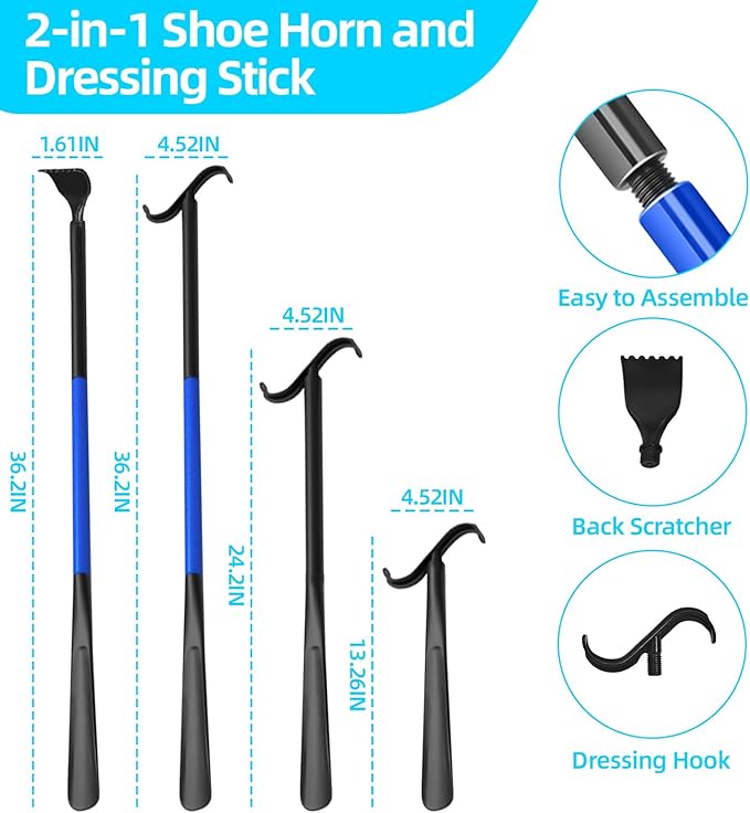 Sock Aids for Putting On Socks, Sock Assistant Device No Bending for Easy Dressing, Sock Helper Tool with Adjustable Extended Shoe Horn Long Handle, Back Scratcher for Seniors, Disabled, Pregnant