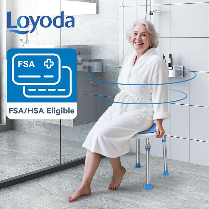 Loyoda FSA/HSA Eligible Swivel Shower Stool with Adjustable Height, Anti-Slip Round Shower Chair for Inside Shower, Tool Free Assembly Shower Seats for Adults, 300lbs