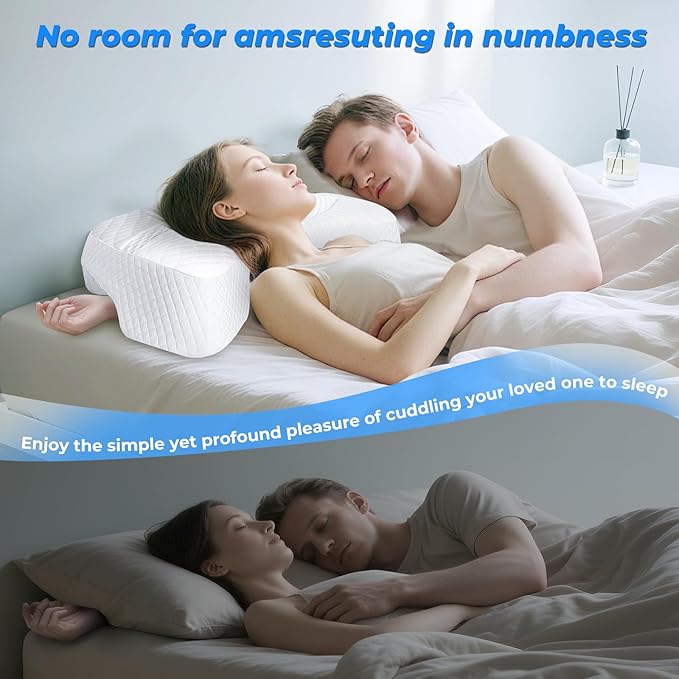 SAHEYER Side Sleeper Pillow with Arm Hole, Upgraded Memory Foam Shoulder Pillow for Neck Pain Relief, Adjustable Multi-Angle Arm Tunnels Support for Adults Pressure-Free Sleep (White)