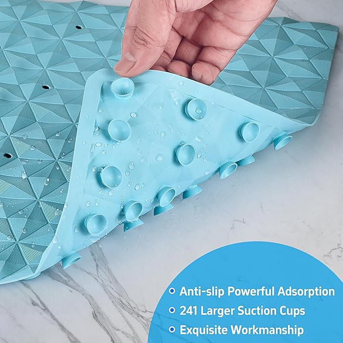 WRISIN Non Slip Bathtub Mat for Bath Tub Shower - Natural Rubber Mat with 241 Suction Cups - Soft Bathroom Safety Mat - Unique Diamond Pattern - Fatigue Relief - Machine Washable - 16 × 28 Inch