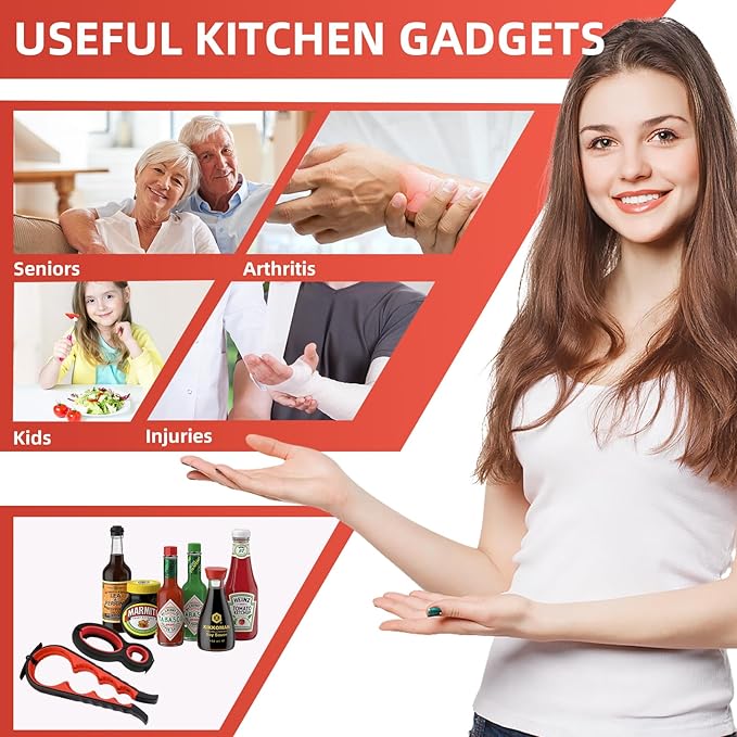 Jar Opener for Seniors with Arthritis - 5-in-1 & 6-in-1 Easy Twist Bottle Opener for Weak Hands & Elderly, Non-Slip Manual Can Opener for Jars/Bottle, Ideal Gift for Elderly Parents